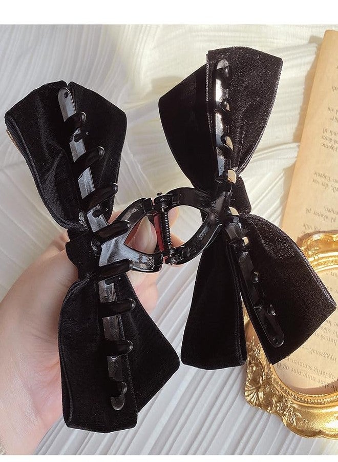 TUCEWP Black Bow Hair Clips for Women Girls 2Pcs Velvet Silky Satin Bow Claw Clip for Long Curly Thick Hair Strong Hold Bowknot Hair Barrettes Claw Jaw Nonslip Hair Catch Clamps Large Hair Accessories - Image 5